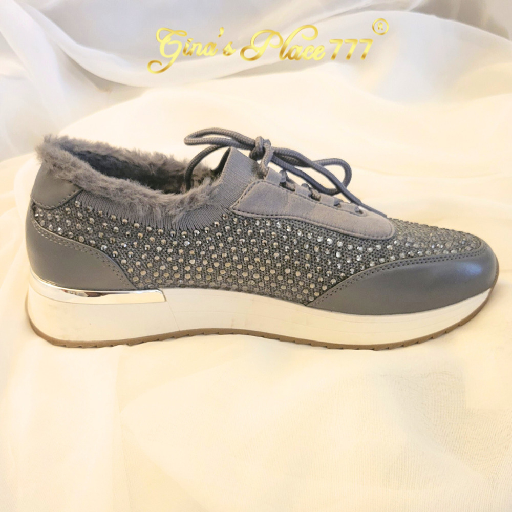 Kenneth Cole Reaction Cari Cozy Faux Fur Jewel Jogger Sneaker Gray Size 9 - Picture 5 of 15